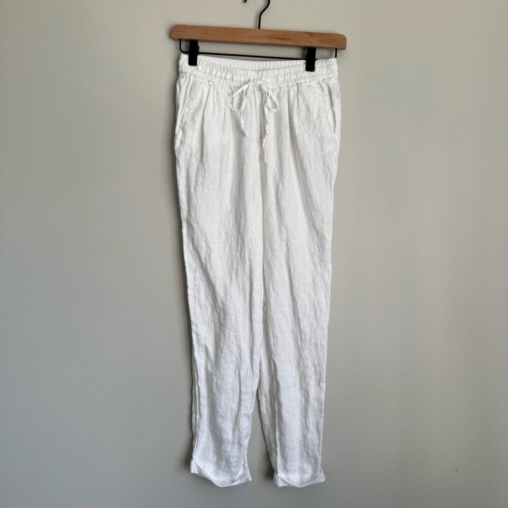 J. Crew Women's Linen Pants Size 00 White Pull-On Elastic Waist Beachy Coastal